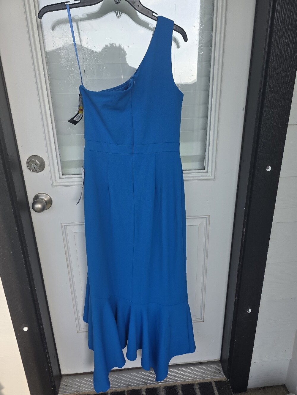 Xscape One Shoulder Ruffle Hem Midi Dress Blue Formal Cocktail Dress Size 6 $239 - Picture 9 of 10